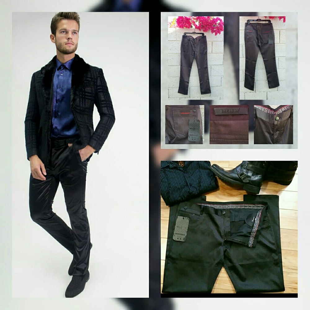 Barabas  Silky Feel Satin Shiny Black Trousers